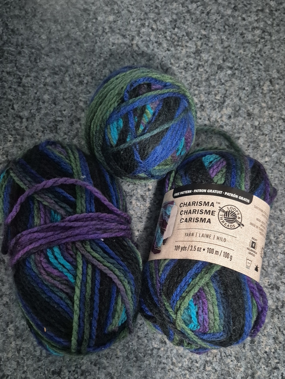 Charisma Variegated Yarn Blue Purple Green Black
